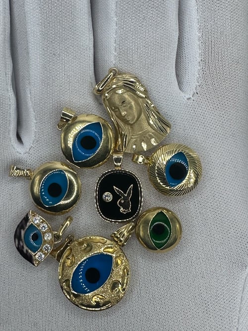 Image of 14K Enamel Evil Eye Pendant