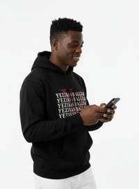 Image 4 of YB Black Stacked Print Heavy Blend Pullover Hoodie