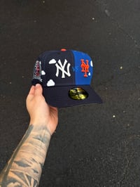 Image 1 of HALF & HALF PARTLY CLOUDY METS X YANKEES CUSTOM FITTED CAP