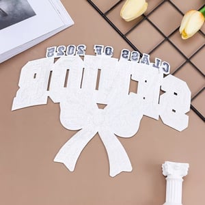 Image of Class of 2025 Senior Sequin Bow Design Iron-On Patch, Silver and White