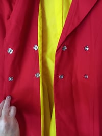 Image 8 of Handmade Bespoke Ladies Red Coat Trench Style Feature Yellow Buttons UK XS (4/6)