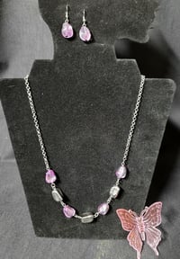 Necklace/Earring Set - silver, pink, iridescent