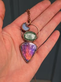 Image 1 of Electroformed labradorite, aquamarine and opalite moons necklace