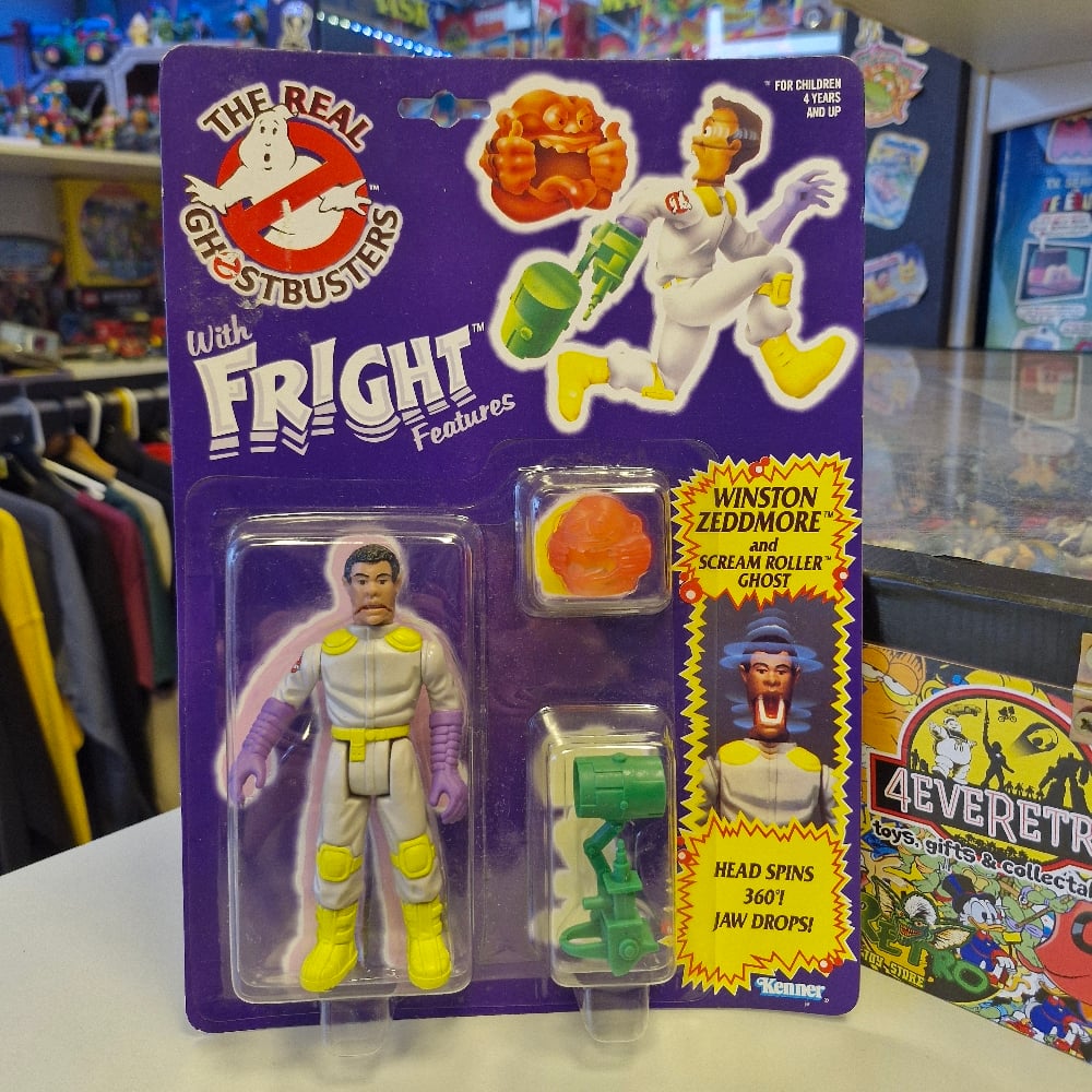 Image of Kenner The Real Ghostbusters Fright Features Winston Zeddemore & Scream Roller Ghost (Carded)