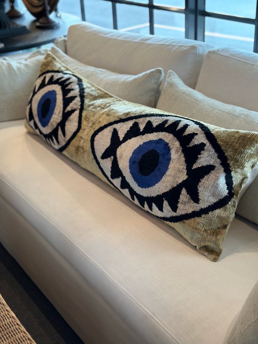 Image of Ikat Velvet Evil Eye Cushion