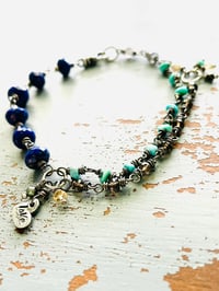 Image 3 of wire wrapped lapis lazuli and turquoise charm bracelet 