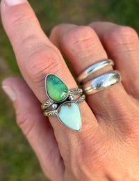 Image 1 of Sonoran Mountain Turquoise + Aloe Variscite Double-Stone Ring 
