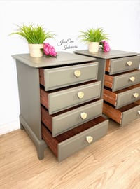 Image 5 of Stag Bedside Tables, Boho Olive Green Bedside Cabinets, Chest of Drawers 
