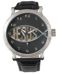 Image 1 of JESUS, FISH MEN'S WATCHES with black leather band