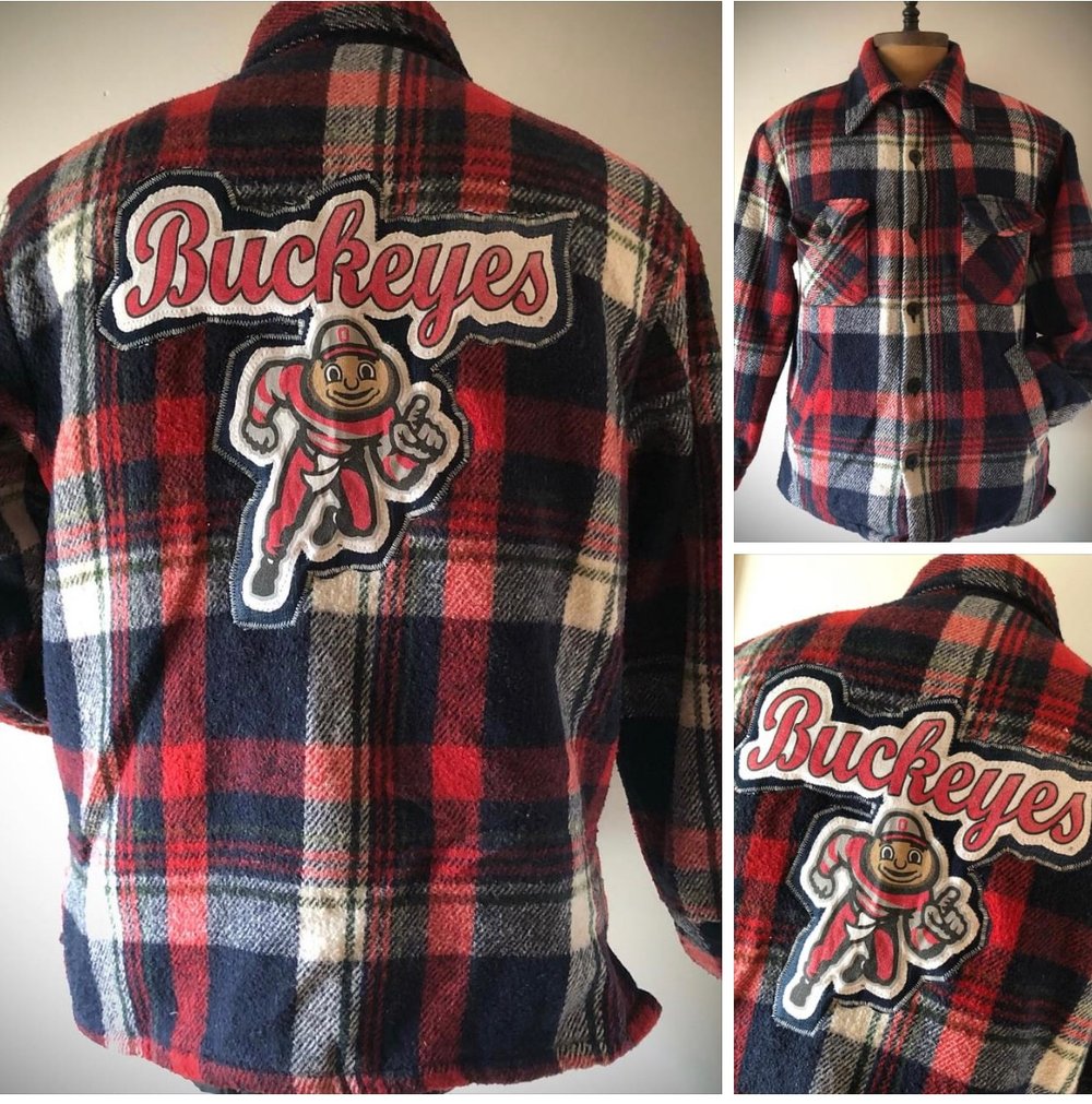 Upcycled “Brutus the Buckeye” quilted flannel jacket