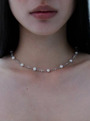 Image of LOWOOL - Plus Pearl Silver Necklace