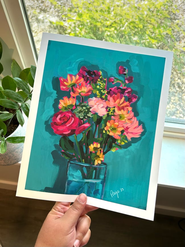 Turquoise Floral Print, 9x11"