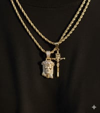 Image 2 of 14k EP Rope Chain Two Tone Layered Necklace & Pendant Set 3mm Double Rope Chain Set