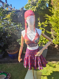 Image 1 of Boho Mini Skirt- blue red one size 6-12 uk