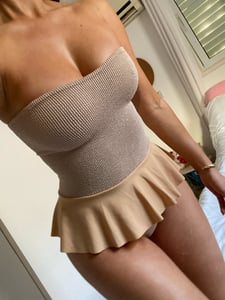 Image of Strapless Peplum Crinkle Swimsuit In Nude