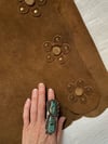 late 60s leather wrap skirt and vest set with flower details 