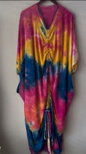 Ruched Kaftan | Rainbow Tie Dye with Pockets