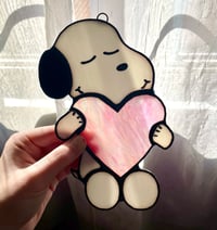 Image 2 of Stained Glass Pink Heart Snoopy