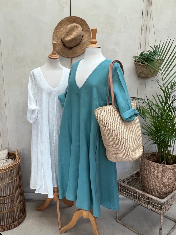 Image of Robe En Lin Alizé Aqua Sea