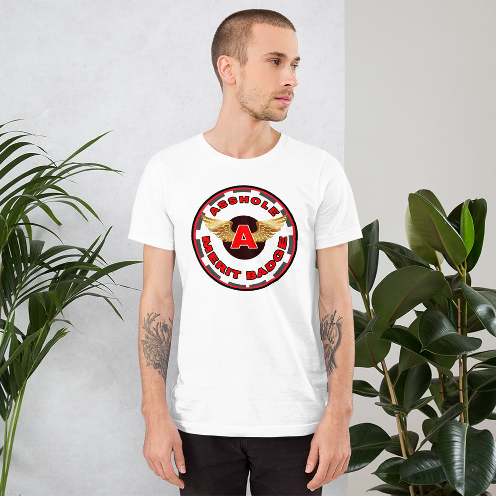 Image of Asshole merit badge graphic tee shirt. trending tee