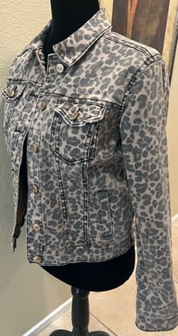 Image 3 of Vintage Brown Leopard Denim Jean Jacket Queen