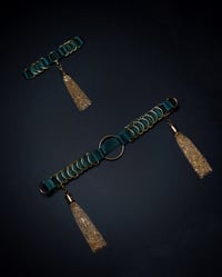 Image 2 of Satin elastic belt with D Rings and chain tassels - Gold