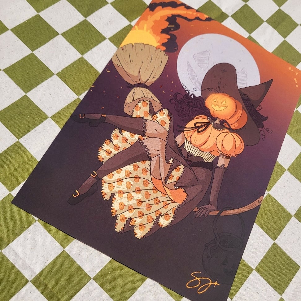 Image of Pumpkin Witch Print 🎃 Broomstick