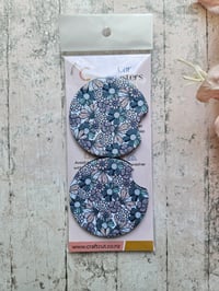 Image 3 of Purple Blue Floral Car Coasters - 2 pack