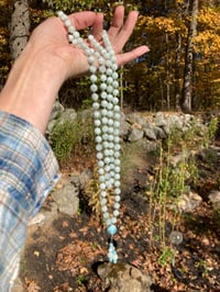 Image 5 of Green Pectolite and Dominican Larimar Mala, Copper Pectolite Hand Knotted Gemstone Necklace