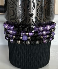 Image 3 of Midnight Amethyst Skull Tumbler Bracelet Stack