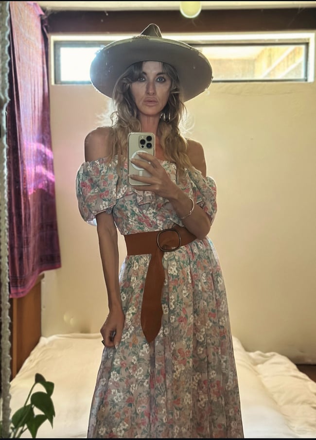 70s Lanz floral off shoulder maxi dress