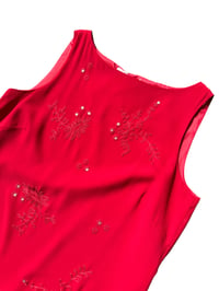 Image 2 of Embroidered Straight Neck Red Top L