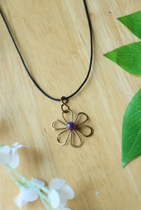 Image 2 of Brass + Amethyst Flower Necklace