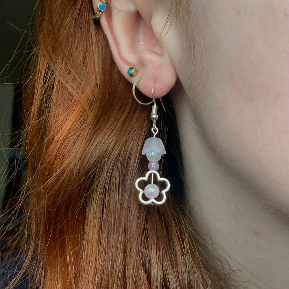 Image of pink flower charm earrings