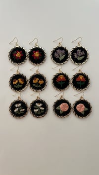 Image 3 of Embroidered Earrings 1 - Red Floral