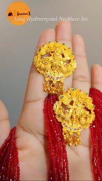 Image 5 of Krishna_Long Gold Plated Hydrocrystal Necklace Set with Earrings Featuring Lord Krishna 