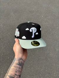 Image 1 of PARTLY CLOUDY DARK SIDE OF THE MOON PHILLIES CUSTOM FITTED CAP
