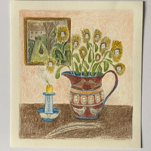 Image of Decorated jug with enchanted flowers and candlestick 