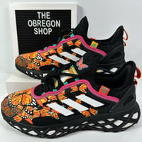 Image 1 of ADIDAS WEB BOOST DAY OF THE DEAD MENS RUNNING SHOES SIZE 9.5 PRIMEKNIT MONARCH BUTTERFLIES BLACK WHI