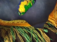 Image 4 of Blue faux leather and crocheted clutch bag with fringe