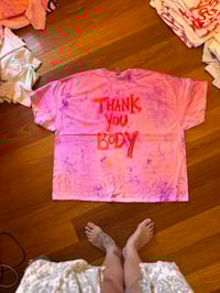 Image 2 of Pink and purple tie dye T shirt with pink and orange bright text (5XL)