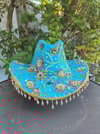 Image 1 of Dolly cowboy hat - recycled sari fabric Turquoise 