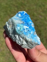 Image 15 of Cyanotrichite On Green Fluorite Matrix Specimen | Guizhou China #2924