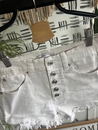 Image 2 of white distressed denim shorts