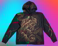 Image 1 of “KARMA CHAMOLEON” CUSTOM BLEACH PAINTED PULLOVER HOODIE XL