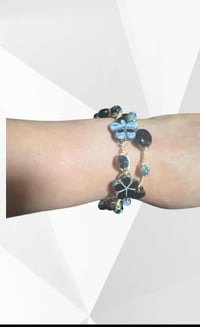 Image 4 of Wire Wrapped Black and Gold Flower Bangle