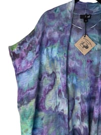 Image 5 of ♻️ UPCYCLED L Open Front Kimono Style Sweater Cardigan in Mermaid Watercolor Ice Dye