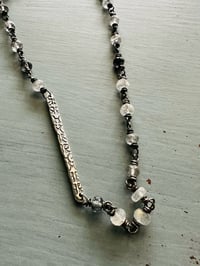 Image 1 of Rumi bar pendant necklace with rainbow moonstones and rutilated quartz