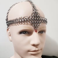 Image 3 of IRENE European Chainmail Headpiece with Glass Bead