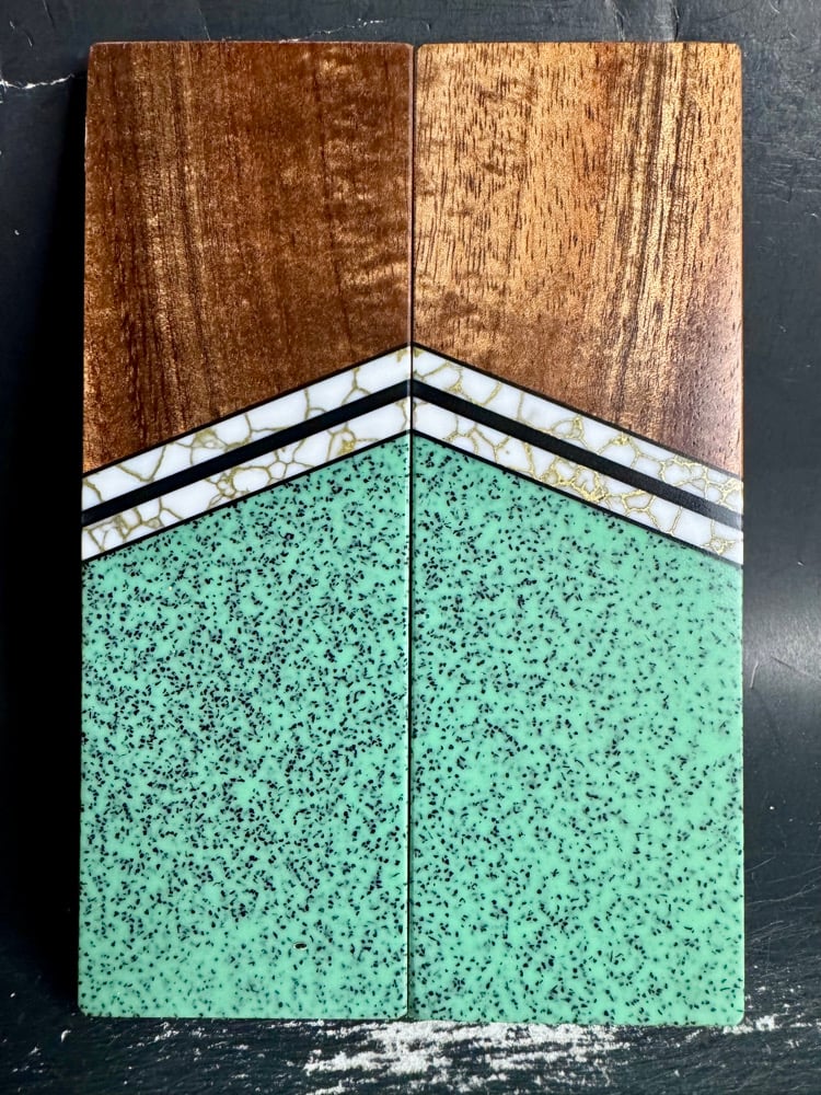 Image of Curly Koa & Seafoam Grip-Tec Segmented Knife Scales